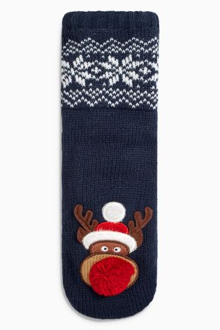 Navy Reindeer Socks (Older Boys)